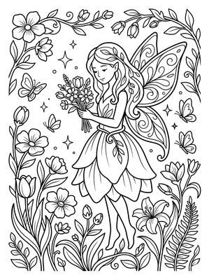 Black and white coloring page: Spring Fairy