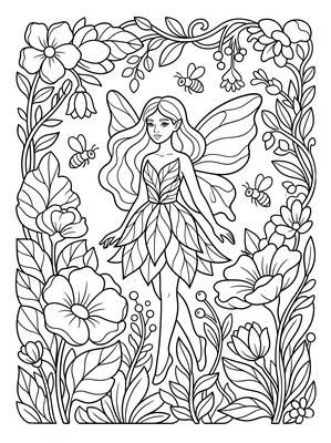 Black and white coloring page: Summer Fairy