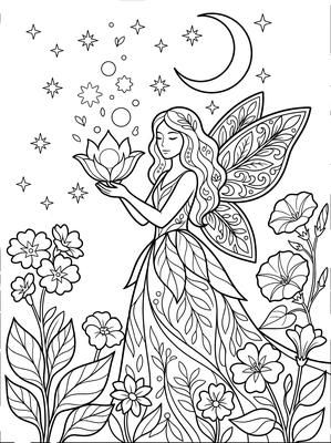 Black and white coloring page: Night Fairy