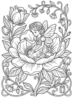 Black and white coloring page: Blossom Fairy