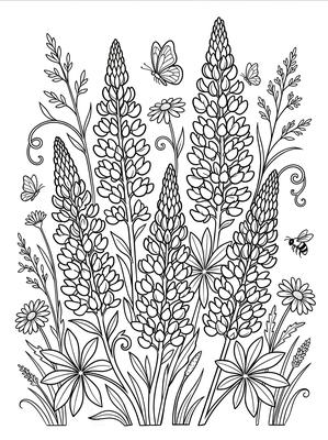 Black and white sample: Mountain Lupines