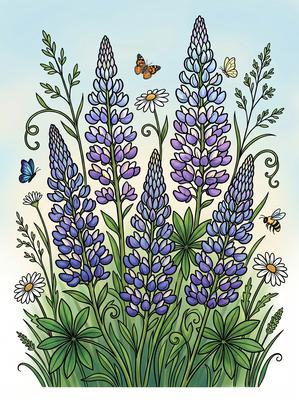 Colored preview: Mountain Lupines