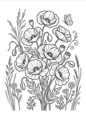Black and white sample: Poppy Meadow