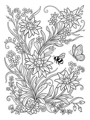 Black and white coloring page: Alpine Edelweiss