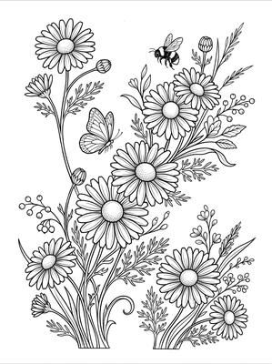 Black and white coloring page: Chamomile Calm