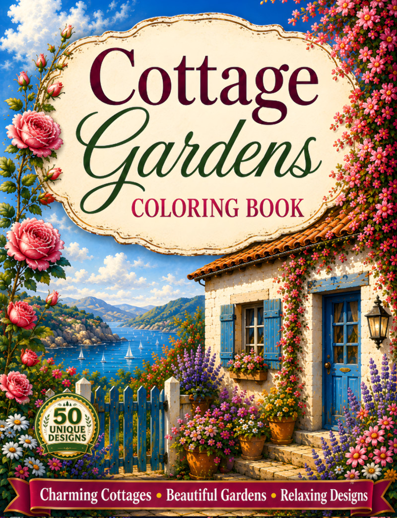 Cottage Gardens Coloring Book cover