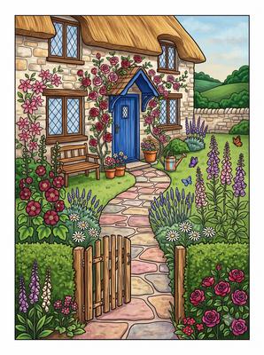 Color by number page: Rose Cottage