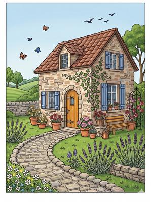 Color by number page: Lavender Cottage