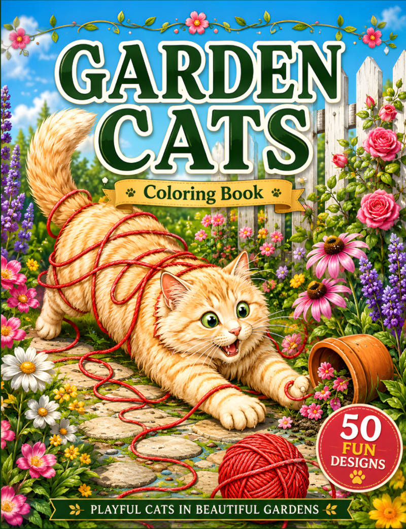 Garden Cats Coloring Book cover