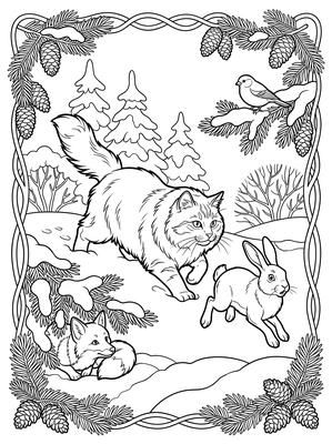 Black and white coloring page: Snow Chase