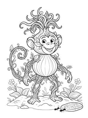 Black and white coloring page: Onion Chimp
