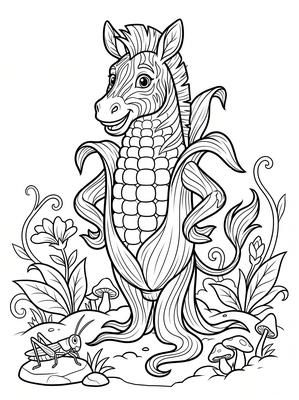 Black and white coloring page: Corn Zebra