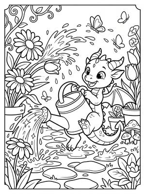 Black and white sample: Watering Can Adventure