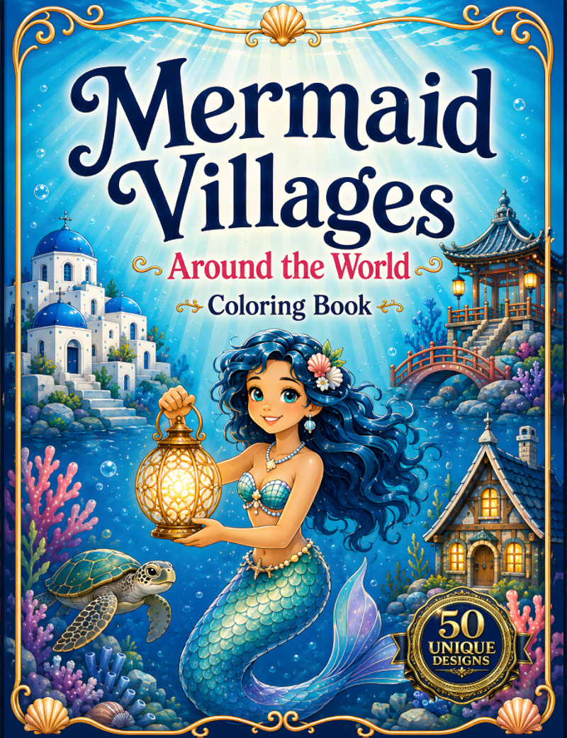 Mermaid Villages Around the World Coloring Book cover
