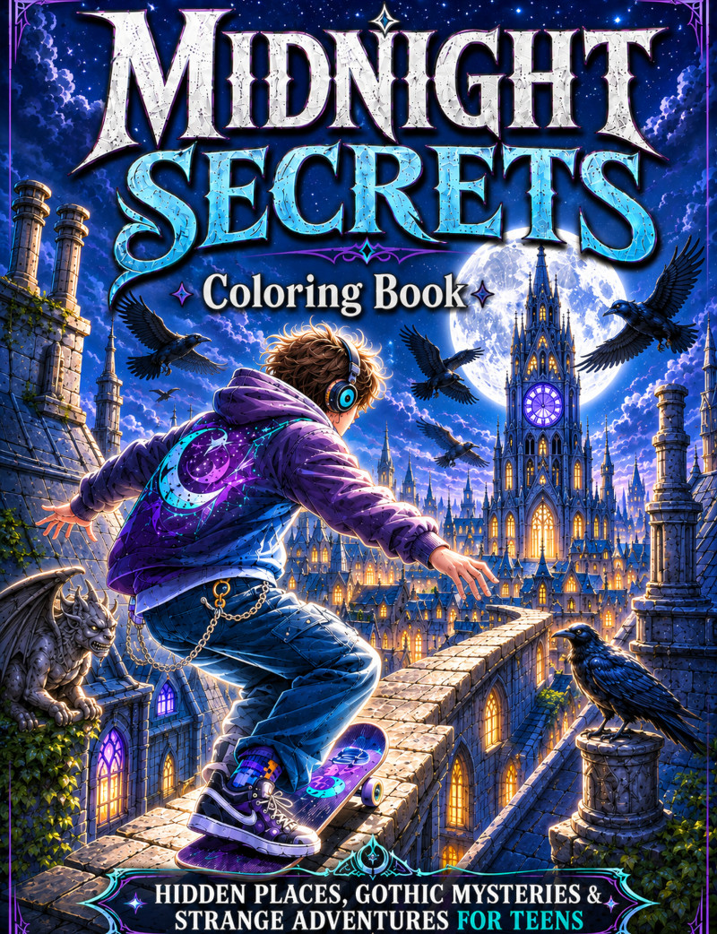 Midnight Secrets Gothic Mystery Coloring Book cover