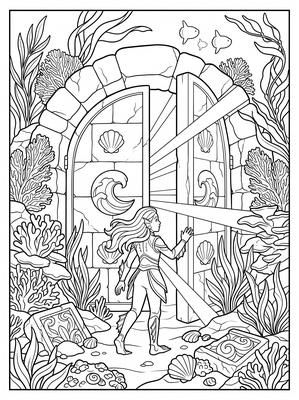 Black and white coloring page: The Gates of the Lost Kingdom