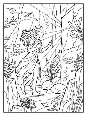 Black and white coloring page: Light in the Deep Fissure