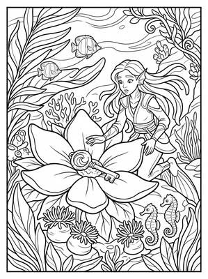 Black and white coloring page: The Coral Key