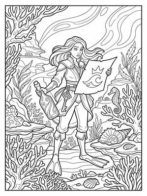Black and white coloring page: The Message in the Bottle