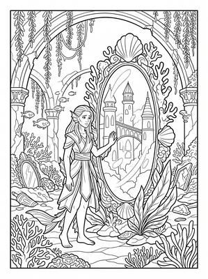 Black and white coloring page: The Mirror of Forgotten Memories