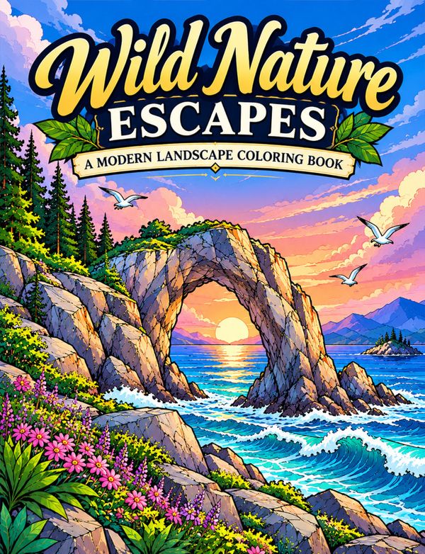 Wild Nature Escapes: A Modern Landscape Coloring Book cover