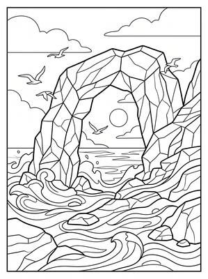 Natural Stone Arch by the Sea - landscape coloring page, black and white line art