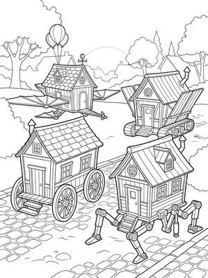 Black and white coloring page: Birth House