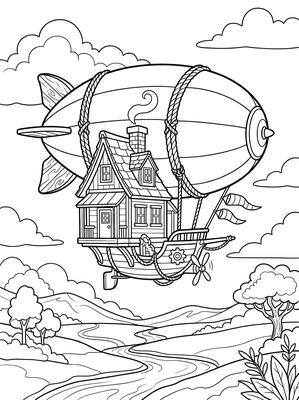 Black and white coloring page: Blimp House