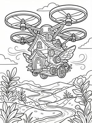 Black and white coloring page: Drone House